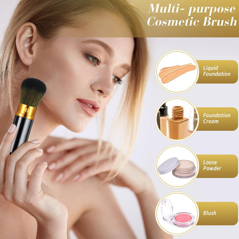 Nuenen 2 Pcs Retractable Kabuki Makeup Brushes Blush Powder Brush Small Travel Makeup Brushes with Cover Makeup Tool for Loose Powder Cream or Liq...