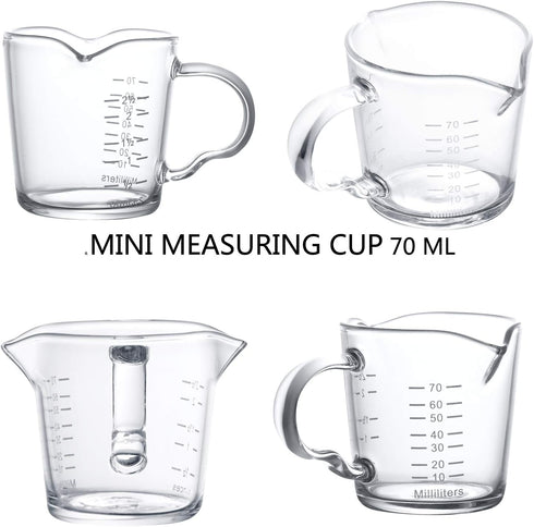 70ml Mini Glass Measuring Cup with handle 2 oz Shot Glass Espresso Jugs Measure Cup Glass Jigger Spirit Round Graduated Beaker Measuring Cup for B...