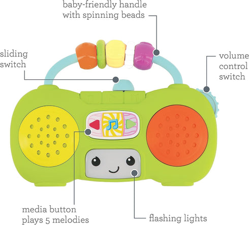 Infantino Music & Light Pretend Mini Boombox - Fine Motor Skills with Melodies & Sounds for Infants & Toddlers, 6M+...