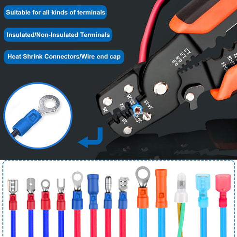 smseace Wire Connectors Crimping tool 22-10AWG Multifunctional stripping crimping pliers for Butt/Spade/Fork/Bullet/Ring/Bare terminals Wire crimp...