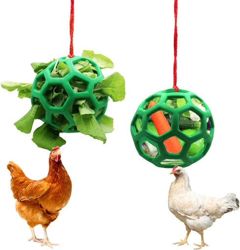2pcs Chicken Vegetable Feeder Ball Hanging Feeding Toy, Poultry Fruit Holder Chicken Cabbage Feeder Treat Feeding Tool for Hens Chicken Coop Goose...