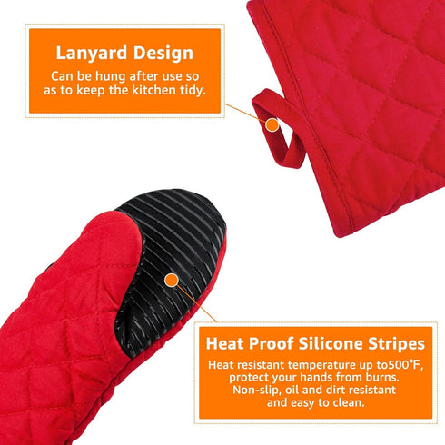 Puppet Oven Mitts Red Cotton Silicone Non-Slip Long Sleeve Arm Soft,Oven Gloves for Women Mum Hot 500? Heat Resistant Hand Safe Microwave Home Kit...