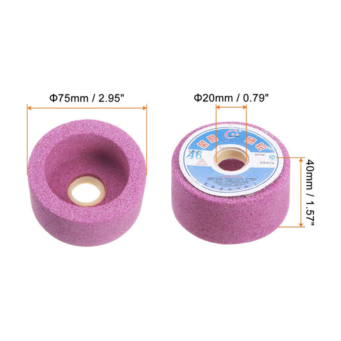 Grinding Wheel 3 Inch 46 Grits Aluminum Oxide Cup Abrasive Wheels, Chrome Corundum for Hardened Steel, Grinding Machine, Red...
