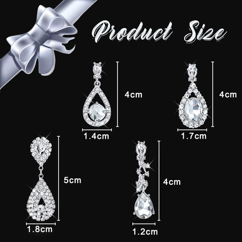 Thunaraz 4 Pairs Clip on Earrings for Women Crystal Teardrop Wedding Earrings Clip on Rhinestone Formal Chandelier Dangle Earrings for Brides Brid...