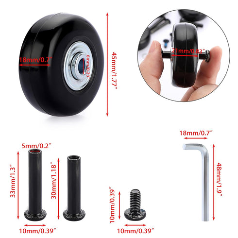 OwnMy 45mm x 18mm Luggage Wheels Replacements Set of 4 Mute Suitcase Replacement Wheels with Black Screws Axles Bearings, Rotatable Rubber Luggage...