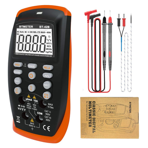 BTMETER BT-42B TRMS 6000 Count Digital Multimeter, Push Button Design, Auto-Ranging Ohm Volt Amp Cap Hz Diode Voltage Temp Continuity Tester Meter...