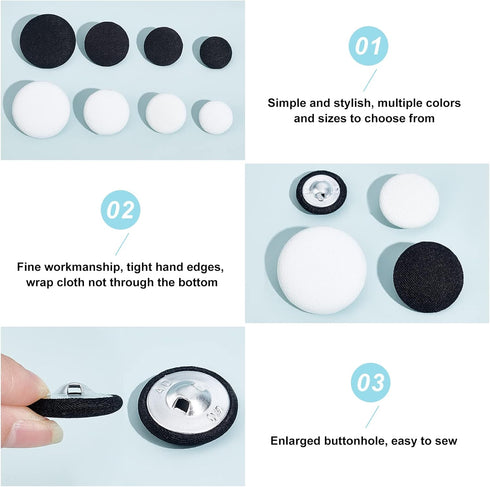 PH PandaHall 48pcs 4 Size Flatback Fabric Covered Button Black White Fabric Metal Shank Buttons Craft Buttons for Suits Gowns Blouses Shirts DIY S...