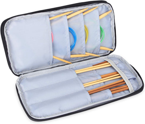 Teamoy Knitting Needles Case(up to 10-Inch), Travel Organizer Storage Bag for Circular and Straight Knitting Needles, Crochet Hooks and Knitting A...