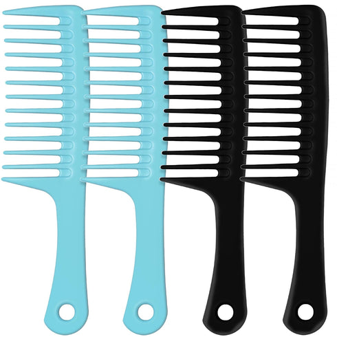 4PCS Wide Tooth Comb, Large Hair Detangling Comb Styling Comb, Professional Women Hair Care Handgrip Comb for Curly, Wet, Long Hair (Black & Blue)...