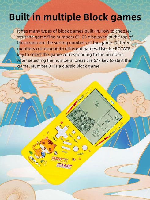 Cute Cat Pattern Block Game Console 23 Brick Games Racing/Tank Battle Retro Mini Game Machine Children's Game Console 70/80/90's Nostalgic Gifts P...