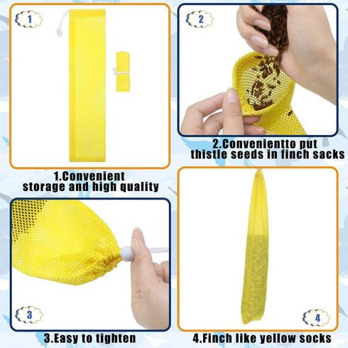 6 Pieces Finch Sock Feeder Finch Feeders without Seeds for Outdoors Hanging Thistle Bird Feeder for Finch Thistle Seed Bird (Yellow, 3.94 x 15.5 I...