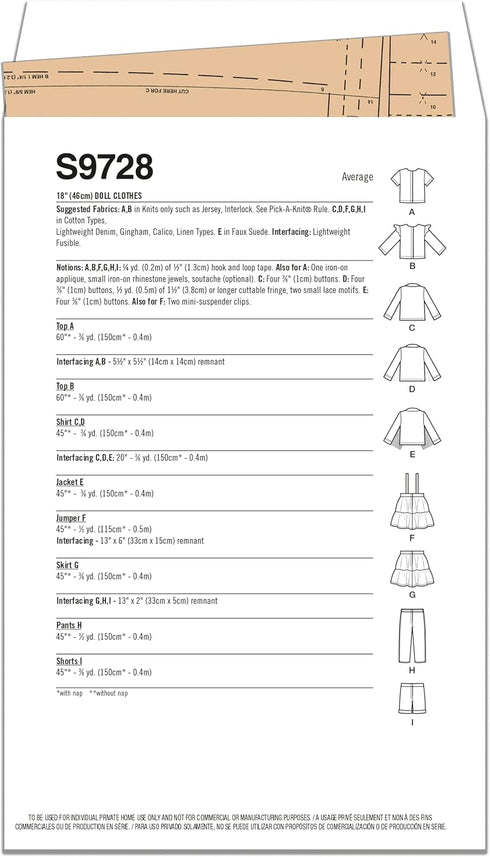 Simplicity 18" Doll Clothes Sewing Pattern Kit by Elaine Heigl Designs, Code S9728, Multicolor...
