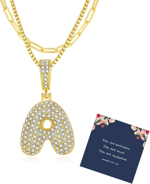 Bubble Initial Necklaces for Women 14k Gold Plated Balloon A-Z Letter Necklace Trendy Fashion Jewelry Gifts for Teen Girls Girlfriend...