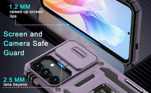 DEERLAMN for Samsung Galaxy S24 Case with Slide Camera Cover+Screen Protector (1 Pack), Rotated Ring Kickstand Military Grade Shockproof Protectiv...
