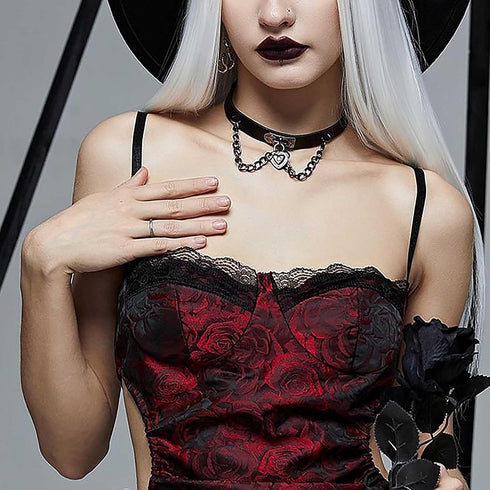 Olbye Lock Heart Choker Necklace Short Black Leather Necklace Punk PU Collar Necklaces Cosplay Necklace Link Chain Gothic Necklace Jewelry for Wom...