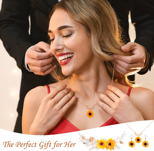 OIIKI Sunflower Bridal Accessories Kit, Wedding Sunflower Headband, Bridal Sunflower Necklace Earrings, Flower Crystal Hair Vine Decorative Clips ...