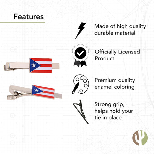 Desert Cactus Puerto Rico State Flag Tie Bar Made of Metal Souvenir Rectangle (Silver Tie Bar)...
