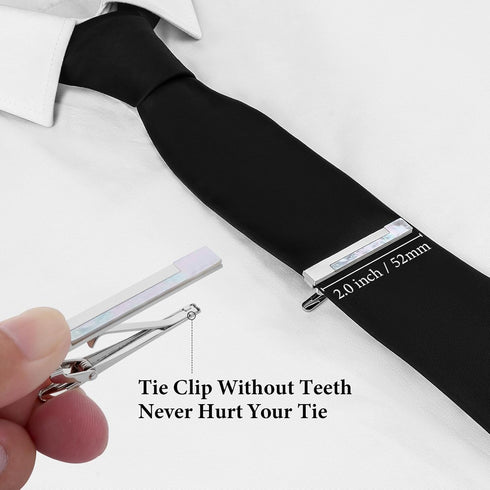 HAWSON 2 Inch Mother of Pearl Tie Clips for Men With Gift Box, Tie Bar for Men's Regular Necktie, Suitable for Daily Business Anniversary Wedding....