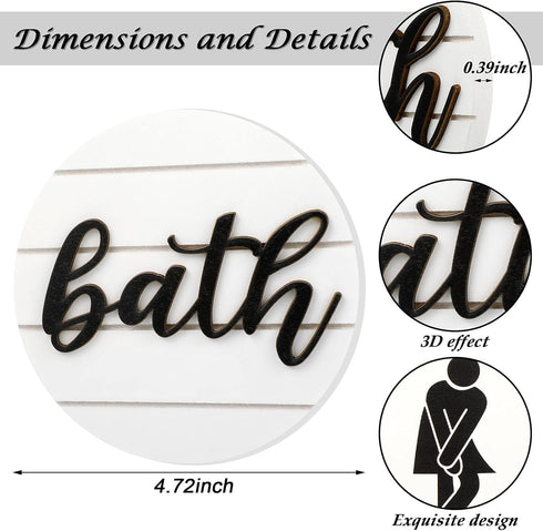 Jetec 2 Pcs 3D Bathroom Signs Decor Farmhouse Bathroom Shelf Decor Rustic Funny Wooden Unisex Round Shiplap Restroom Signs for Guest Modern Busine...