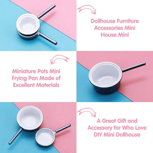 Dollhouse Kitchen Cookware Set, 4Pcs Miniature Metal Pots and Pans Dollhouse Decoration Accessories Kitchen Accessories Party Supplies for Dollhou...