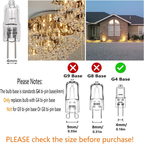 G4 Halogen Light Bulb , T3 JC Type Clear 20W 12V AC/DC Bi-Pin Bulb for Landscape Lighting,Accent Lights, Track Lighting,Under Cabinet Puck Light, ...