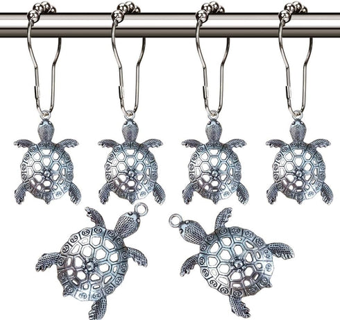 Sea Turtles Shower Curtain Hooks Rings - Silver Metal Shower Hooks for Shower Curtain, Rust Proof Shower Curain Hooks Clips Bathroom Accessories S...