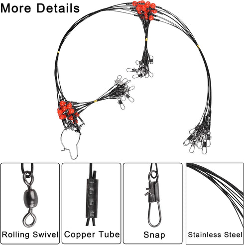 Saltwater Fishing Wire Leader Fishing Leaders with Swivels Snaps Stainless Steel Sulf Fishing Rigs Fishing Gear Tackles for Lures Bait Hooks...
