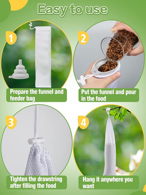 6 Pcs Finch Sock Feeder for Outdoor, Durable Thistle Seed Feeder Sacks with Food Grade Funnels, Wild Bird Food Supply Tools for Garden Yard Wild F...