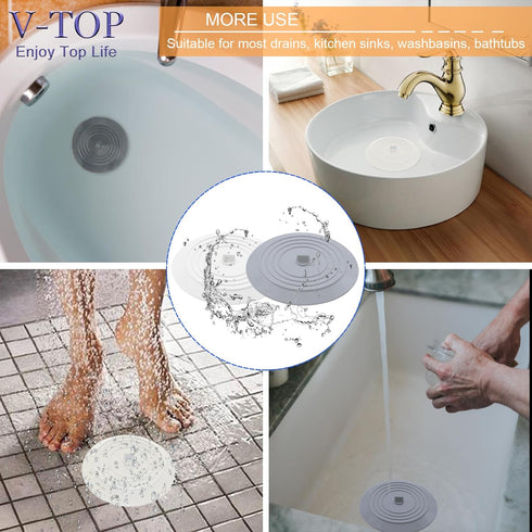 Bathtub Drain Stopper 3 Pack, V-TOP 5inch Tub Stopper Bathtub Drain Cover, Silicone Bath Tub Plug Essentials Flat Suction for Kitchen Bathroom Lau...
