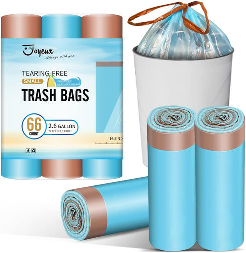 JOYEUX 2.6 Gallon Small Trash Bags, No-Tearing Drawstring Mini Garbage Bags for Bathroom Kitchen, Beachside Breeze Scent, 66 Count...