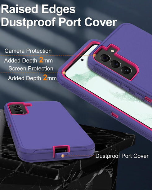 for Samsung Galaxy S21 Plus 5G Phone Case, with Screen Protector, Dust-Proof Port Cover, Full-Body Non-Slip Silicone Rubber Covered, Military Grad...