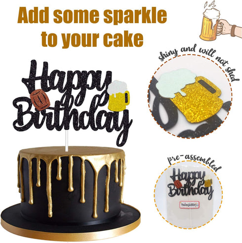 Cheers Cake Topper - Glitter Cheers to 30 40 50 60 Years Birthday Decoration, Gold, 7.5x4.6 inches, 1 pcs...