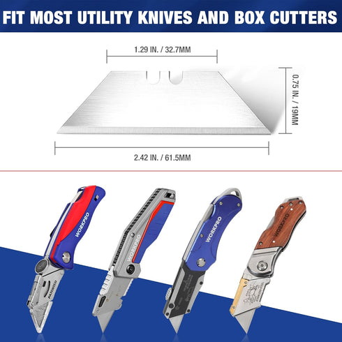 WORKPRO Utility Knife Blades, 50 Pack SK5 Steel Replacement Blades with Dispenser, Standard Blades for Box Cutter and Utility Knives...