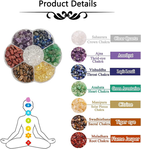 7 Chakra Natural Chip Stone,About 628 Pcs Irregular Gemstones Healing Crystal Loose Rocks Bead Hole Drilled DIY for Bracelet Jewelry Making Crafti...