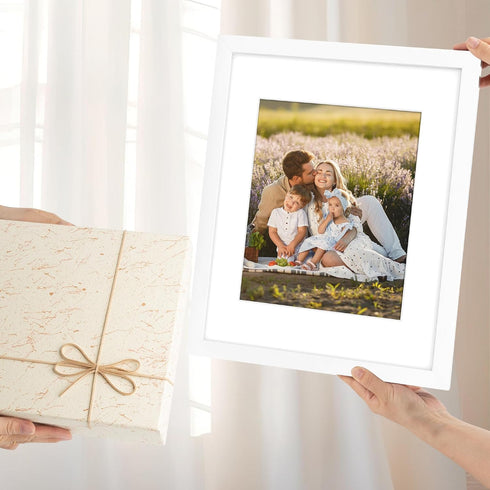 Golden State Art, 11x14 Picture Frame White - Solid Wood Picture Frame with Real Glass - Display Photos 8x10 with Mat or 11x14 Without Mat - Wall ...