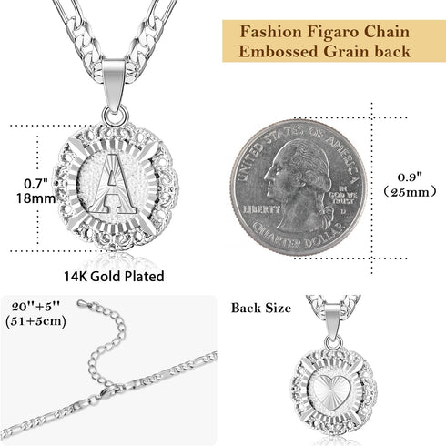 KissYan Initial Necklace For Women,14K Gold Plated Round Letter Pendant Necklace Capital Monogram Necklace Alphabets from A-Z Figaro Chain Necklac...