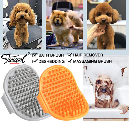 Dog Bath Brush, 2 Pcs Dog Grooming Brush Rubber Dog Wash Brush Dog Shampoo Shower Shedding Bathing Brush for Short Long Haired Dogs Cats with Adju...