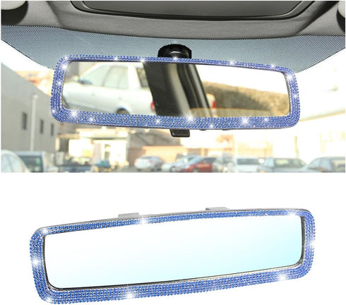 Bling Car Rearview Mirror, Decorations Rear View Mirror with Crystal Rhinestones & Diamonds, Car Interior Trim Accessories, Clip-on & HD Glass, Sp...