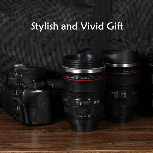 Camera Lens Coffee Mugs,Stainless Steel Lens Cups with Four Leaf Clover Spoon,Novelty Christmas Gifts for Photographers Sweeties Dad Men Women Pho...