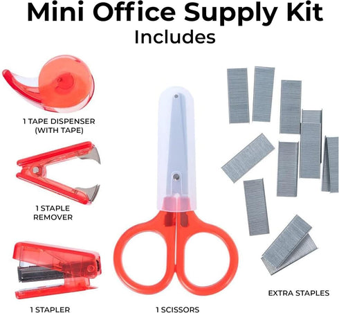 Mini School Supplies Kit — Aesthetic Mini Stapler — Mini Tape Dispenser Mini Scissors — Mini Office Supply Kit for Kids — Tiny Notary Supplies —in...