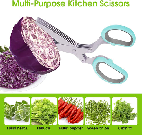 Herb Scissors, Kitchen Shears with 5 Blades and Cover, Multipurpose Cutting Herb Stripper, Kitchen Shears Dishwasher Safe, Kitchen Scissors for Cu...