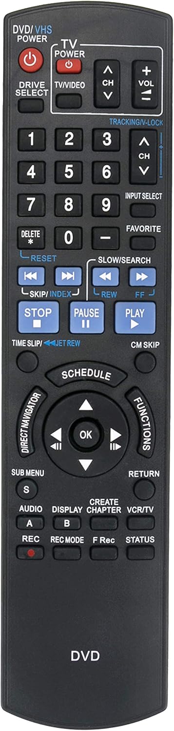 N2QAYB000197 Replaced DVD Recorder Remote Compatible with Panasonic DVD VCR VHS DMR-EZ37VK DMR-EZ37K DMR-EZ47V DMR-EZ47VK DMR-EZ47VP DMR-EZ48K DMR...