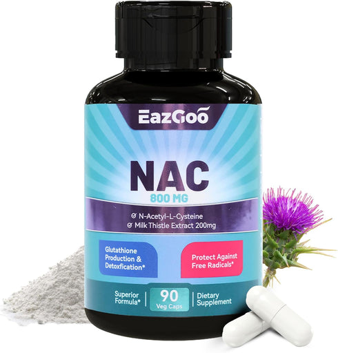 NAC Supplement, N-Acetyl Cysteine Capsules 800mg, N-Acetyl Supplement with Milk Thistle 200mg, Antioxidant Support, Vegan, GMOs-Free, NAC 90 Count...