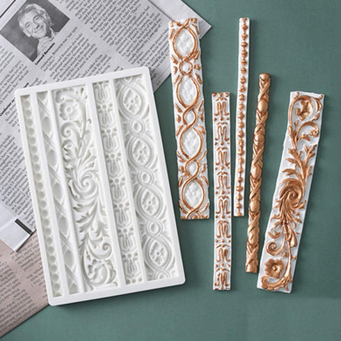 3 Pieces Baroque Fondant Molds Scroll Border Lace Silicone Molds Curlicues Gum Paste Candy Chocolate Molds for Cake Decorating Sugar Craft Polymer...