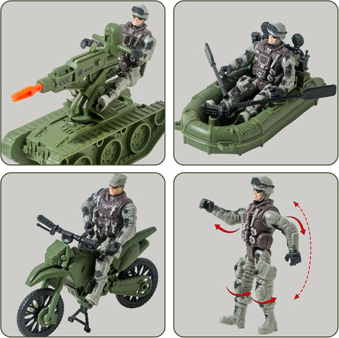 Army Toys, Military Soldier Action Figures,Military Toys Include Green Army Men, Rowboats, Motorcycles, Aircraft Weapons Accessories Playset Toy S...