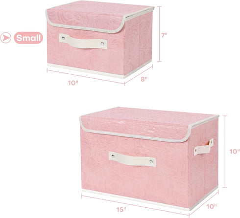 ANMINY Fabric Storage Bin with Lid Rose Print Storage Box Basket with PU Leather Handles Washable PP Plastic Board Decorative Foldable Lidded Shel...