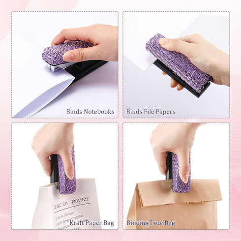 Bling Crystal Stapler Gift Sparkly Diamond Stapler for Desk Handmade Clay Rhinestone Machine Cute Stapler Pretty Office Stationery Kit Stylish Acc...