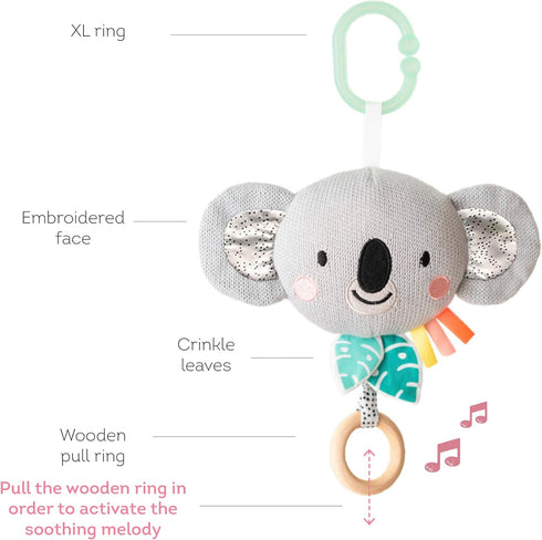 Taf Toys Soothing Musical Pulldown Toy with Multi-textures & Wooden Teether, Attaches to Crib, Stroller and Car Seat, Develop Baby’s Senses and Co...