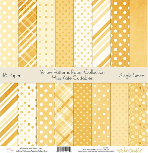 Pattern Paper Pack - Yellow Patterns - Scrapbook Premium Specialty Paper Single-Sided 12"x12" Collection Includes 16 Sheets - by Miss Kate Cuttabl...