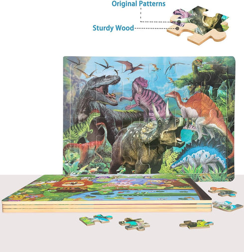 Wooden Puzzles for Kids Ages 3-5, 4 Packs 24 Pcs Wood Jigsaw Puzzles for Toddlers 2-4 4-6, Preschool Educational Brain Teaser Travel Toys Gifts fo...